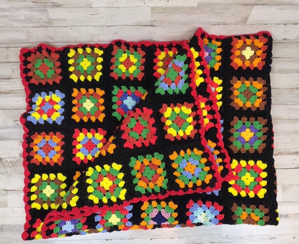 Vintage Handmade Granny Square Crochet Afghan Throw Blanket 64x52 Multicolor